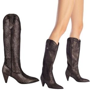 LARROUDE Louise Cowboy BOOTS Size 5.5 Shine Graphite Metallic Suede Leather $495